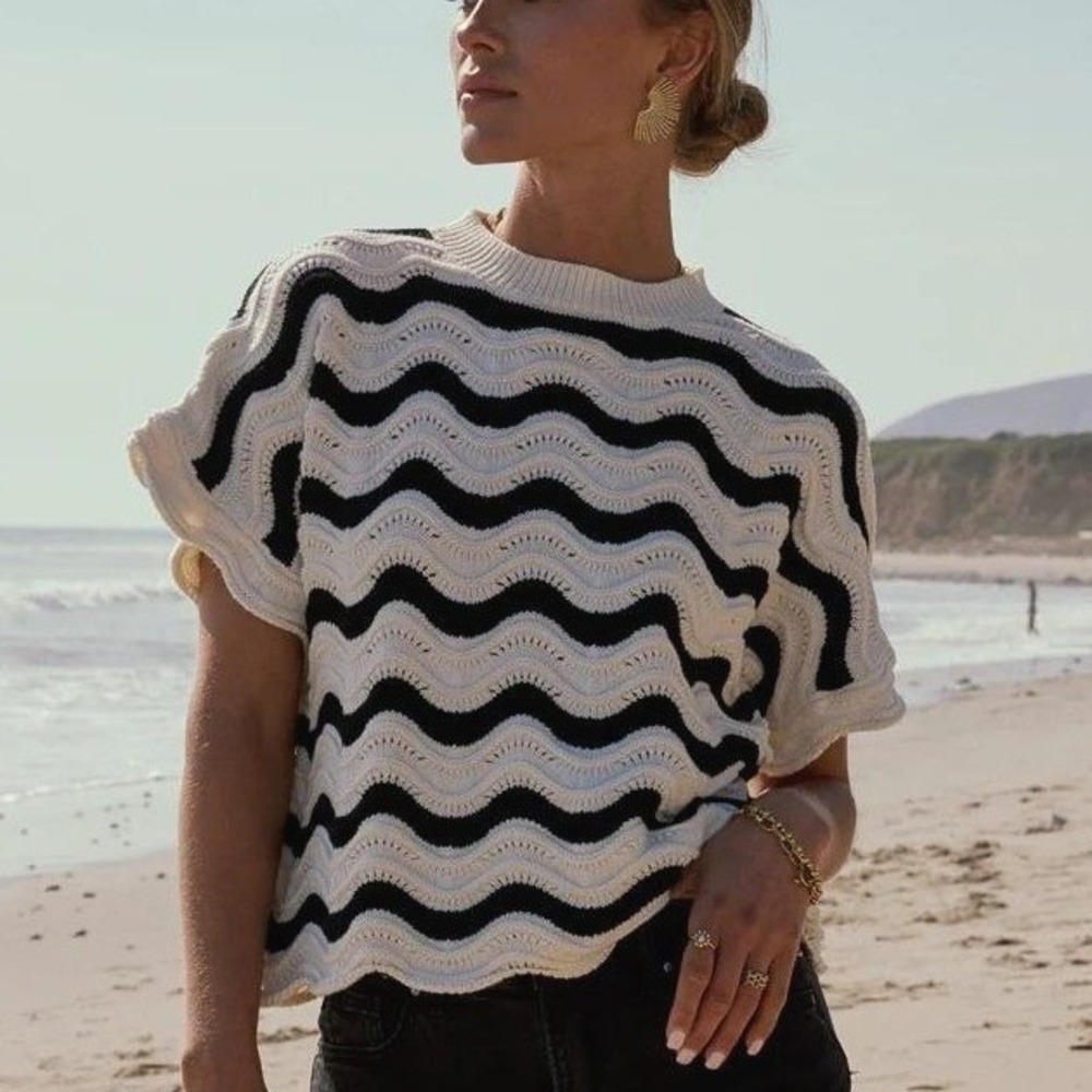 NWT Wavy Zig Zag Knit Top Crochet Y2K Indie Sleaze Beach Boho Size Large‎